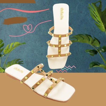 Flats for women stylish latest new design with pyramid nug Peach by ankahu.com