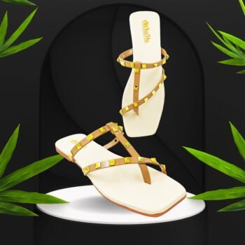 Flats for women stylish latest new design t strap with pyramid nug Chiku by ankahu.com