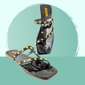 Flats for women stylish latest new design t strap with pyramid Black nug by ankahu.com