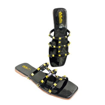 Flats for women stylish latest new design with pyramid nug Black by ankahu.com